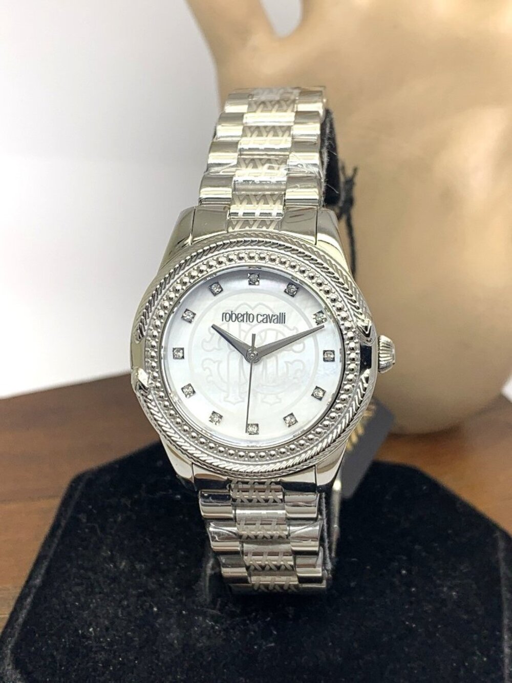 Roberto Cavalli Women's Watch Gemmed Mother of Pearl Dial Quartz Silver 32mm